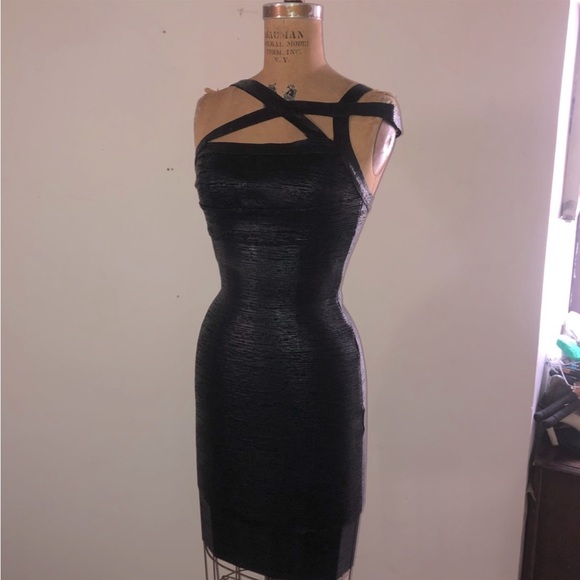[Gstudio] Black Leather effects Cutout Sexy Bandage Body-con Mini Corset Dress - Picture 5 of 16